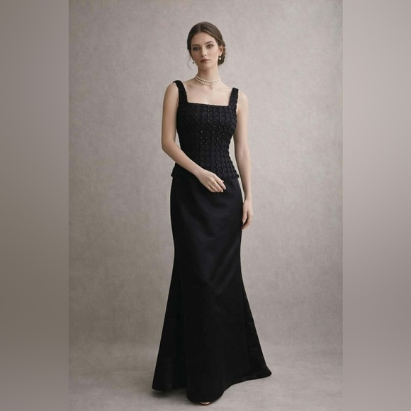 Cache Black Satin Evening Gown Beaded Maxi Dress Whimsigoth Quiet Luxury 90’s 10 - Picture 2 of 10